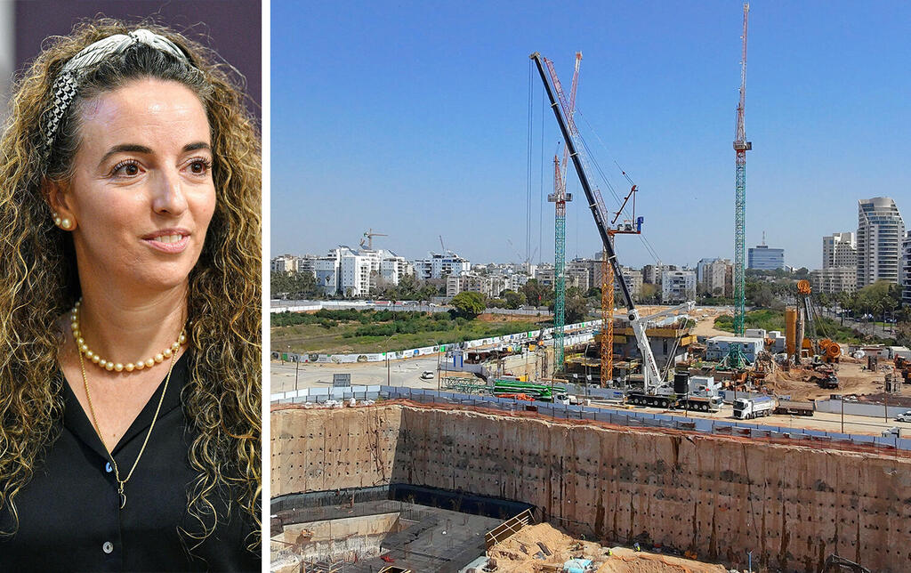 בנייה בשדה דב מהתקופה האחרונה. הקרקעות שווקו כנקיות למרות אזהרת רשות המים ב־2022 על מזהמים. משמאל: השרה סילמן. משרדה לא קבע שיטה לבדיקת וטיהור הזיהום (צילומים: אוראל כהן, ראובן קסטרו) השרה להגנת הסביבה עידית סילמן בנייה בשטח שדה דב תל אביב