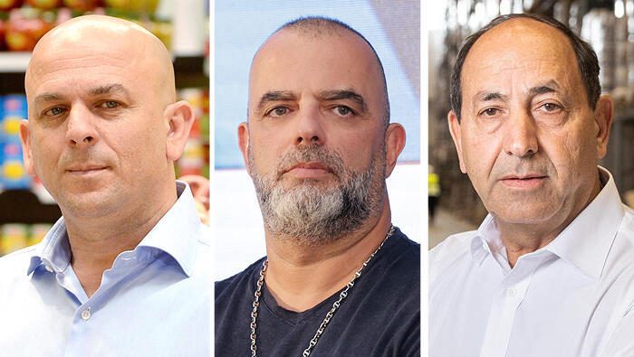 מימין רמי לוי בעל השליטה ברשת המזון שיווק השקמה אייל רביד בעלים ומנכ"ל קבוצת ויקטורי ו שלומי אמיר בעל השליטה ברשת המזון שופרסל
