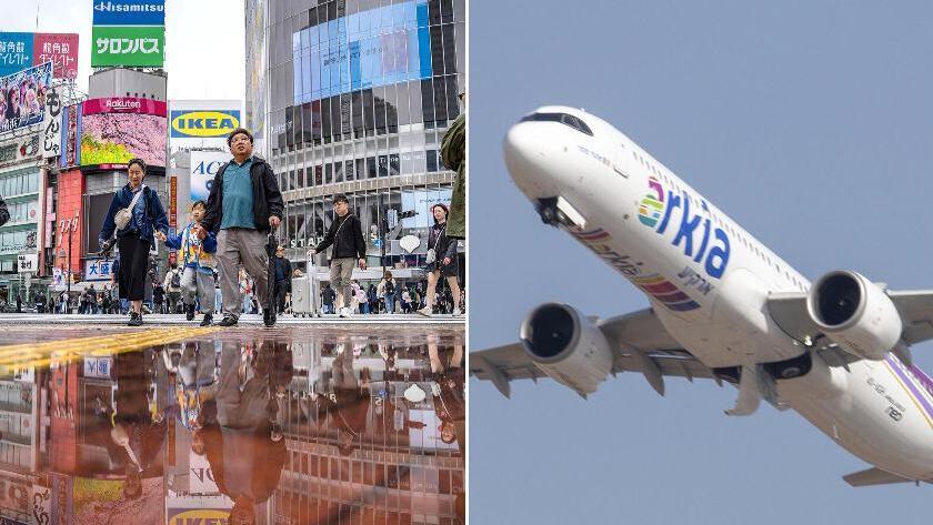 מטוס של ארקיע ורובע שיבויה בטוקיו (צילום: ערן גרנות, Yuichi Yamazaki / AFP) מטוס של ארקיע ורובע שיבויה בטוקיו