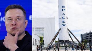 אלון מאסק לצד משגר פאלקון 9 של SpaceX