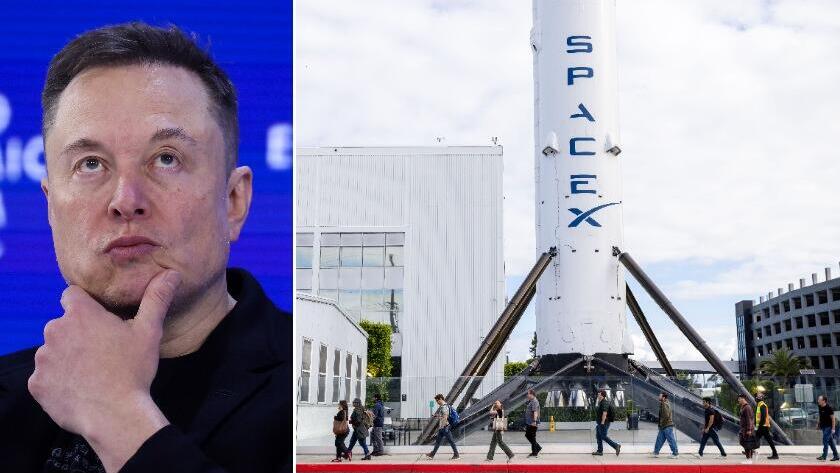 משגר פאלקון 9 של SpaceX לצד מייסד החברה אלון מאסק. העובדה שישמר 85% מכוח ההצבעה היא אות אזהרה למשקיעים (צילומים: Ethan Swope, Krisztian Bocsi/Bloomberg) אלון מאסק לצד משגר פאלקון 9 של SpaceX