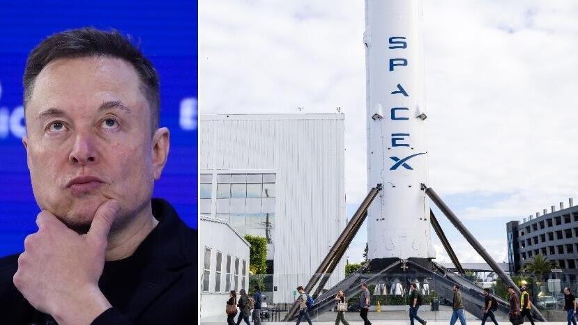 אלון מאסק לצד משגר פאלקון 9 של SpaceX