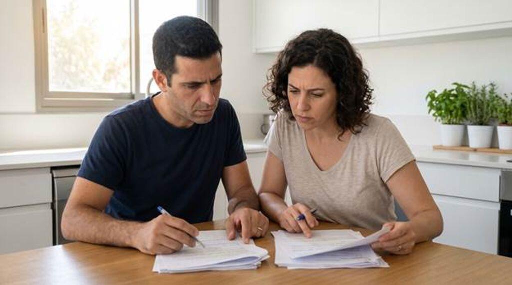 זוג צעיר יושב ליד שולחן ובוחן מסמכי משכנתא, כחלק מייעוץ מקצועי למציאת פתרונות מימון לאחר סירוב בנקאי (לימון ייעוץ משכנתאות) זוג צעיר יושב ליד שולחן ובוחן מסמכי משכנתא, כחלק מייעוץ מקצועי למציאת פתרונות מימון לאחר סירוב בנקאי