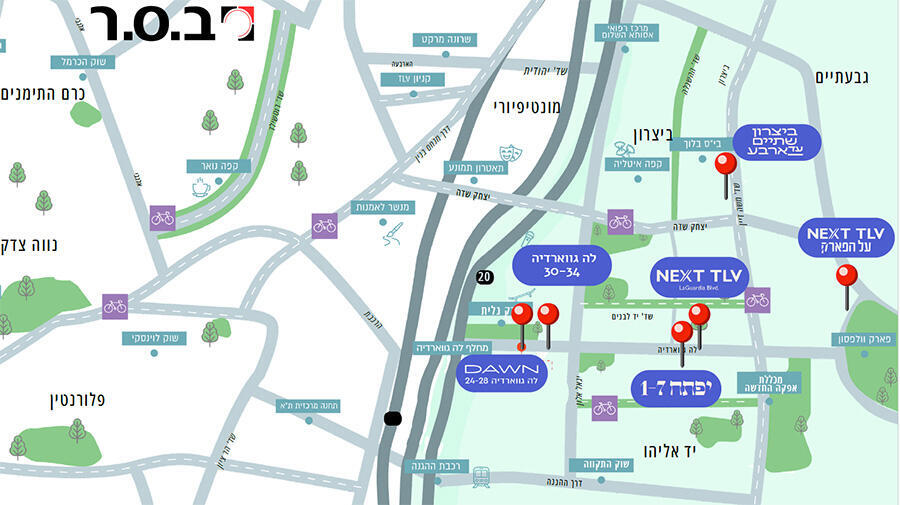 התחדשות עירונית ביד אליהו וביצרון של קבוצת ב.ס.ר מפת התחדשות עירונית יד אליהו ב.ס.ר