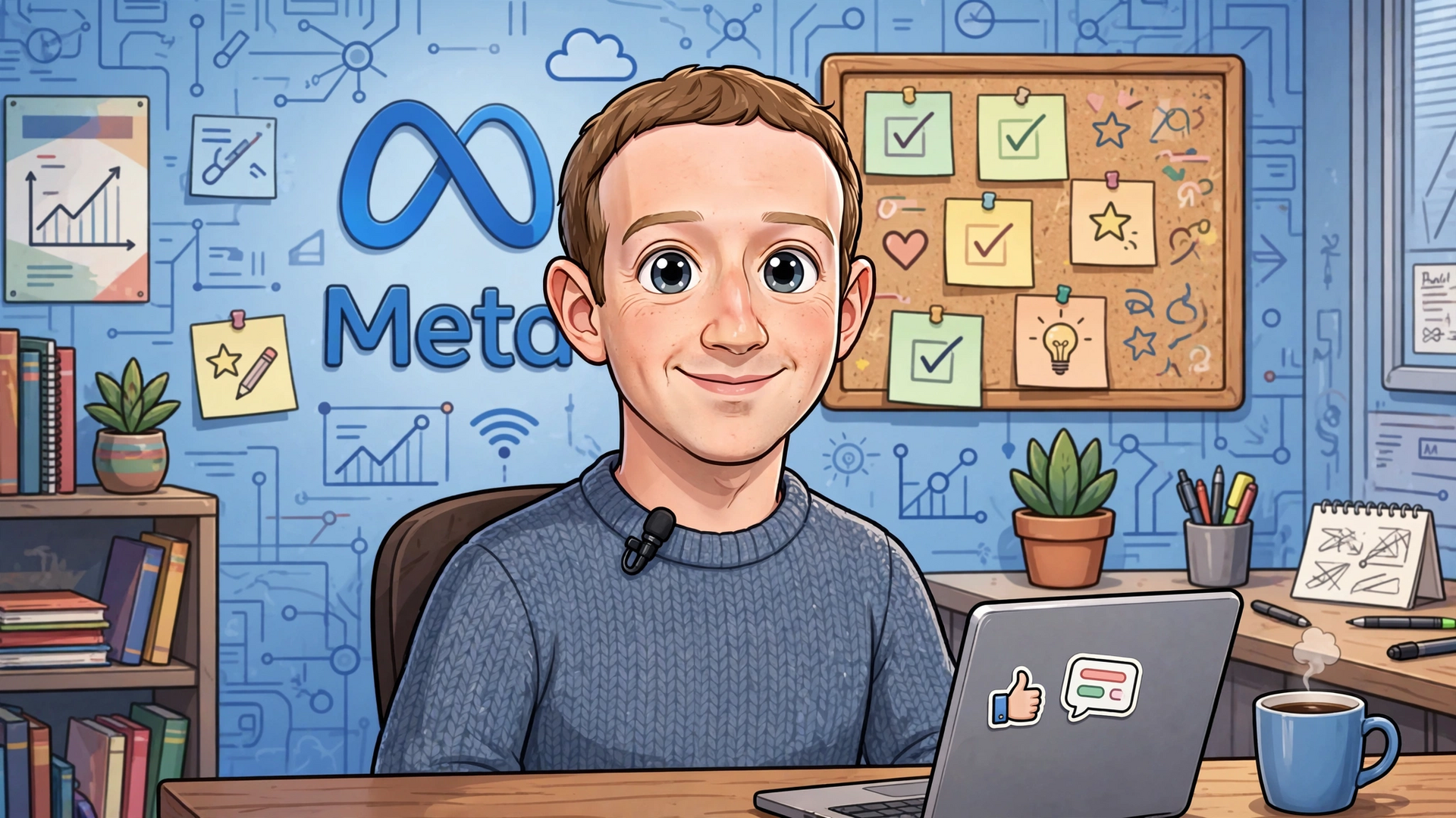 איור של מנכ"ל מטא מארק צוקרברג שנוצר באמצעות Meta AI