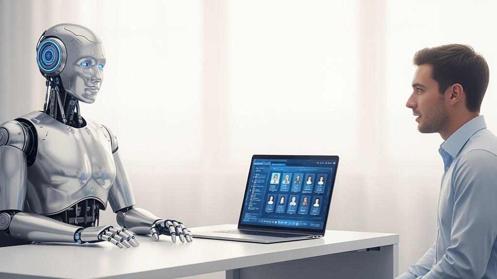 AI robot conducts job interview (Shutterstock /AI processing) רובוט AI מקיים ריאיון עבודה ראיון עבודה