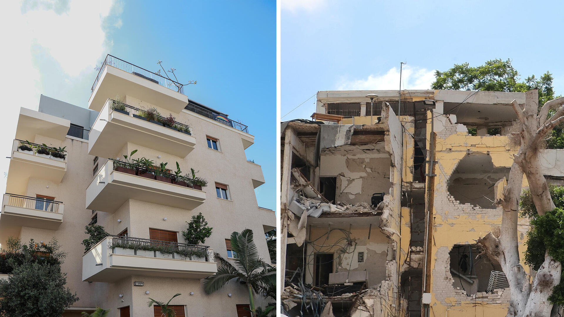 שיקום המבנה לשימור שנפגע מטיל איראני הבניין לפני ואחרי השיפוץ