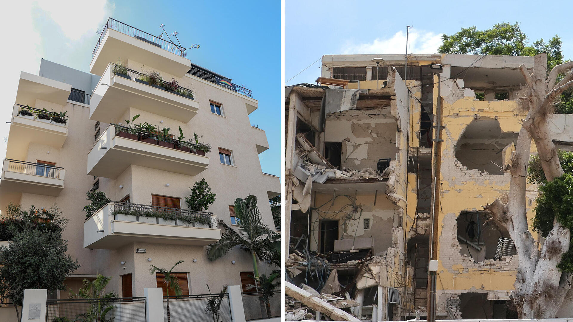 שיקום המבנה לשימור שנפגע מטיל איראני הבניין לפני ואחרי השיפוץ