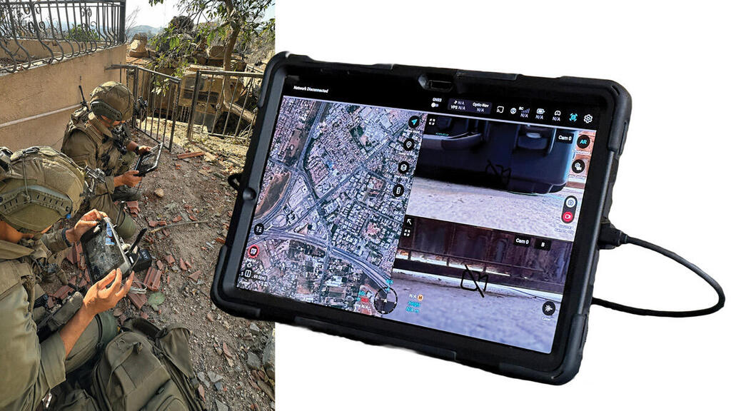 IDF soldiers fly drones using Aitan's control system (eyesAtop) חיילי צה"ל מטיסים רחפנים באמצעות מערכת השליטה של Aitan. "אפשר ללחוץ על כפתור שיתוף מסך, כמו בזום, וכך כולם רואים יחד את מה שצריך"