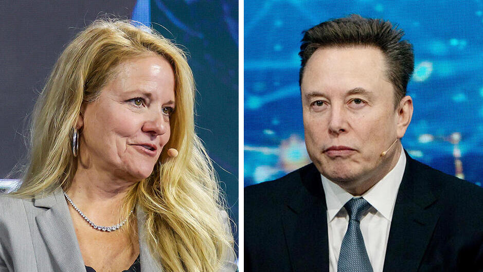 אלון מאסק, גווין שוטוול נשיאת SpaceX (צילומים: Stefani Reynolds, Bloomberg) אילון מאסק איש עסקים יזם משקיע ומשפיען ו גוויין שוטוול נשיאת SpaceX ספייסX