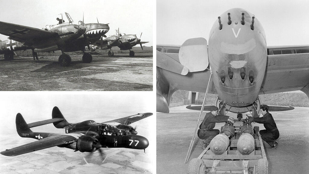 תותחים בגחונו של מוסקיטו, P61 בלאק ווידו, ומסרשמיט 110 (צילום: Bundesarchiv, USAF, IWM) הקברניט פוש-פול מלחמת העולם השנייה 4