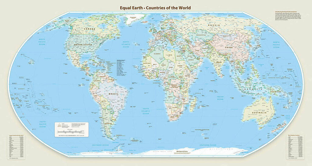 מפת העולם השוויונית שאימץ האו"ם (צילום: AFP / EQUAL EARTH ) מפת העולם השוויונית שאימץ האו"ם