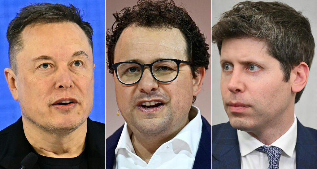 Sam Altman (from right), Dario Amodei and Elon Musk. (Photo: AFP) מימין סם אלטמן OpenAI דריו אמודיי אנתרופיק אלון מאסק גרוק