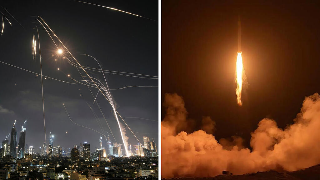 מימין: טילים ממריאים מאיראן ופוגעים בישראל (צילום: AP) הקברניט חיל האוויר