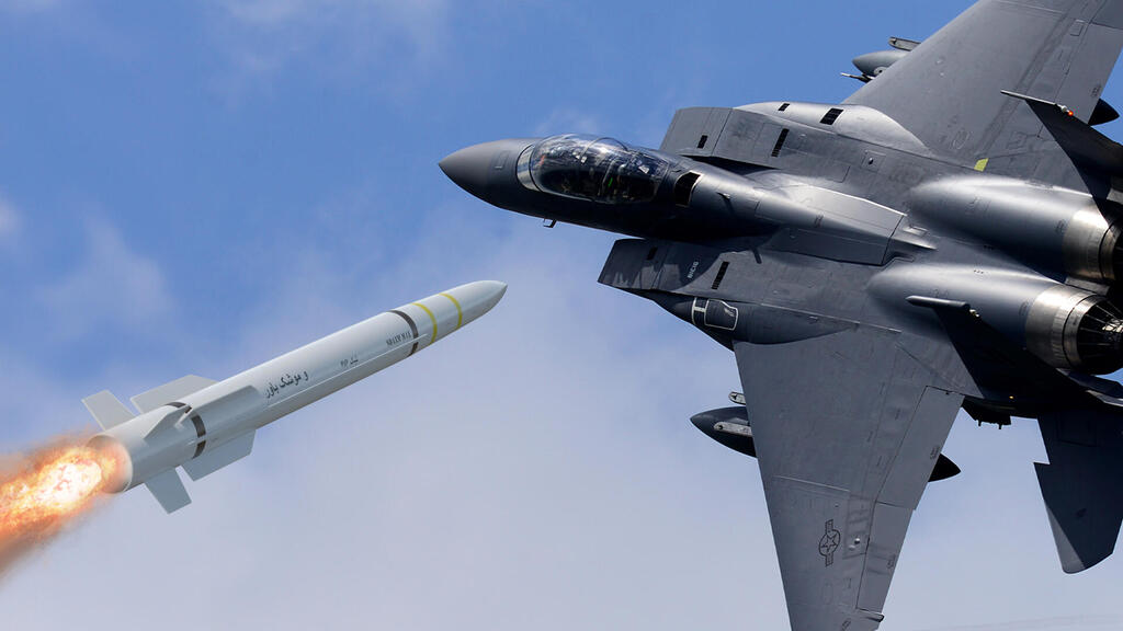 סיאד 4 בדרכו אל F15. אילוסטרציה (צילום: USAF, התמונה עובדה באמצעות AI) הקברניט חיל האוויר