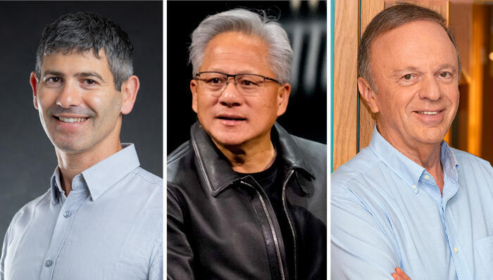 Michael Kagan (from right), Jensen Huang and Nati Daniel. Michael Kagan (from right), Jensen Huang and Nati Daniel.
