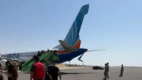 The Flydubai plane after landing in Tabuk. 