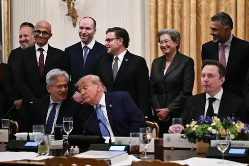 Donald Trump with AI chiefs. Donald Trump with AI chiefs.