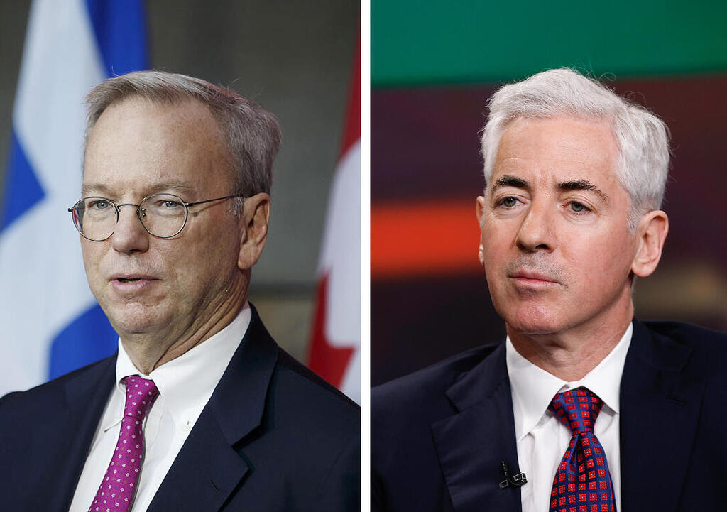 Bill Ackman (right) and Eric Schmidt. (Photo: Jeenah Moon/Bloomberg) מימין ביל אקמן מייסד ומנכ"ל חברת ניהול קרנות הגידור פרשינג סקוור ומנכ"ל גוגל לשעבר אריק שמידט