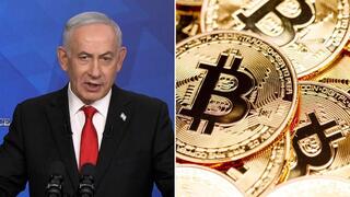 ראש הממשלה בנימין נתניהו, לצד מטבע ביטקוין
