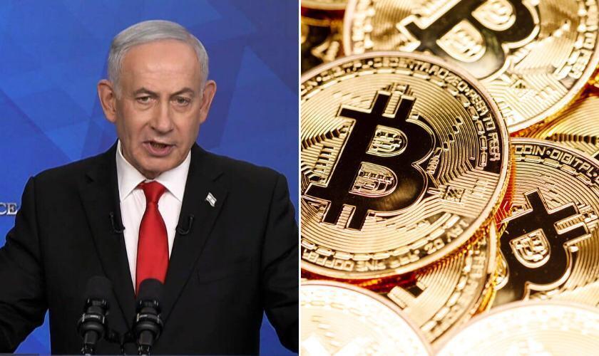 ראש הממשלה בנימין נתניהו, לצד מטבע ביטקוין