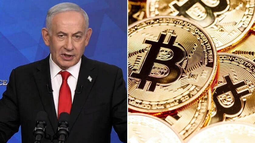 ראש הממשלה בנימין נתניהו, לצד מטבע ביטקוין (צילומים: שאטרסטוק, לע"מ) ראש הממשלה בנימין נתניהו, לצד מטבע ביטקוין