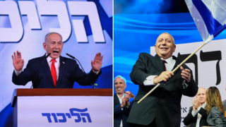 גדי איזנקוט ובנימין נתניהו במטות המפלגות בליל הבחירות
