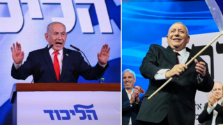 גדי איזנקוט ובנימין נתניהו במטות המפלגות בליל הבחירות