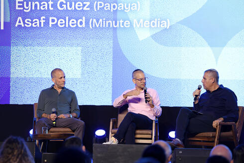 TECH1 2026 Conference. From right: Yonatan Lavender (KPMG), Yoni Luksenberg (Elementor), and Asaf Peled (Minute Media). 