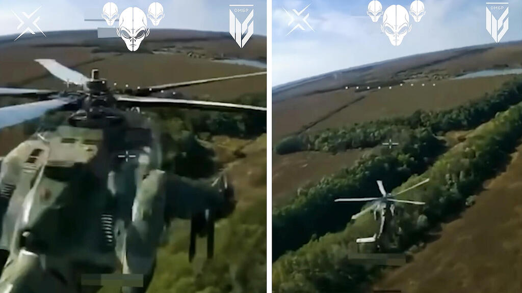 רחפן אוקראיני בדרך לדרדס MI28 (צילום: Ukraine MOD) הקברניט מסוק קרב MI28