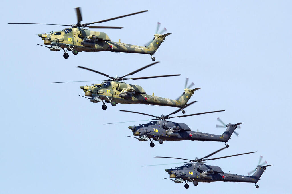 מסוקי MI28 באוויר (צילום: 9 מ Alex Beltyukov - RuSpotters (CC BY-SA 3.0)) הקברניט מסוק קרב MI28